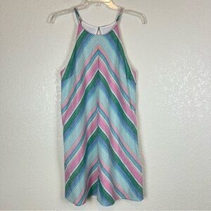 Honey Belle Chevron Pastel Striped Linen Beach Vacation Sundress Y2k Large